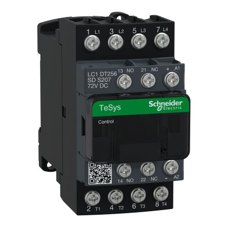 Schneider Electric TeSys D Contactor, 72V dc Coil, 4-Pole, 25 A, 5.4 W 72V dc, 4 NO, 690V ac