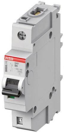 ABB SmiSSline, S400 S400M Miniature Circuit Breaker, 1-Pole, 1.6A, Type K, Type D, Type C, Type B, 400V ac AC, 250 V dc