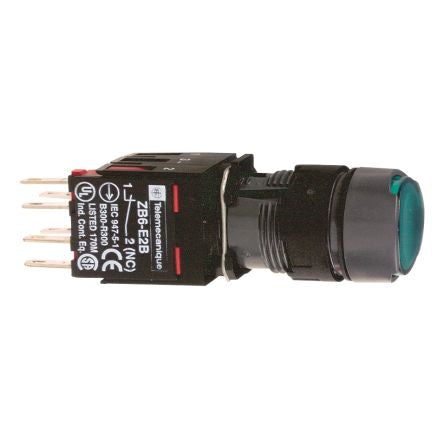 Schneider Electric Harmony XB6 Series Illuminated Push Button Switch, Slide, Panel, 16 mm Cutout, SPST, Green LED, IP65,