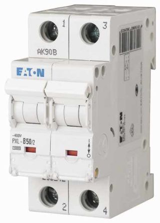 Eaton xPole PXL Miniature Circuit Breaker, 2-Pole, 50A, Type C, 400V ac AC, 48 V dc DC, 10 kA Breaking Capacity