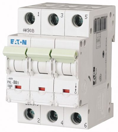 Eaton xPole PXL Miniature Circuit Breaker, 3-Pole, 8A, Type B, 400V ac AC, 48 V dc DC, 10 kA Breaking Capacity