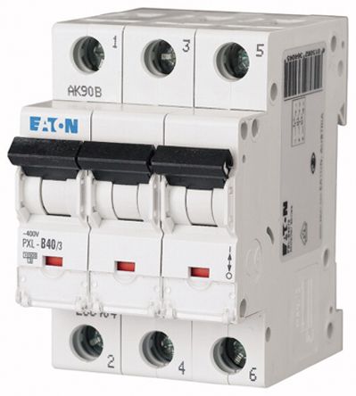 Eaton xPole PXL Miniature Circuit Breaker, 3-Pole, 40A, Type D, 400V ac AC, 48 V dc DC, 10 kA Breaking Capacity