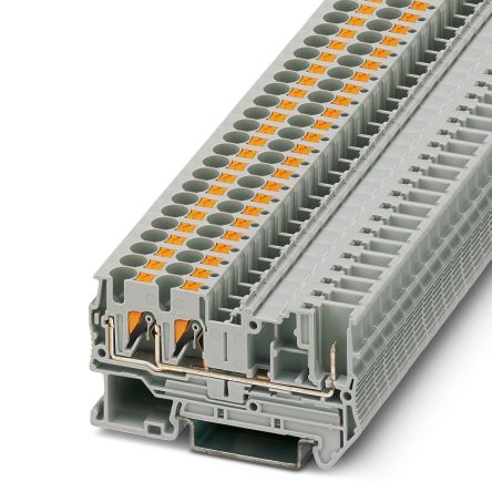 Phoenix Contact 3212200 PT 4-TWIN/1P Series Feed Through Terminal Block Grey, 0.2mm², 6 mm², 1-Level, Push-in