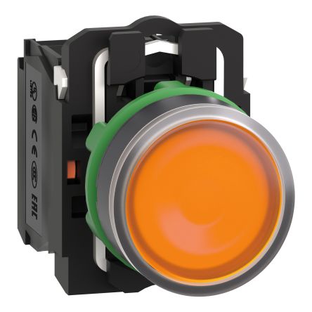 Schneider Electric Harmony XB5 Series Illuminated Push Button Switch, Spring Return, Panel, 22 mm Cutout, SPDT, Orange