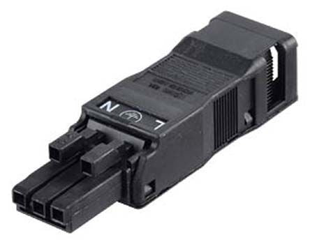WAGO 890 Series Cable Winsta Mini Socket Female Cage Clamp, 3-Pole, 16A, 3-Way, IP40