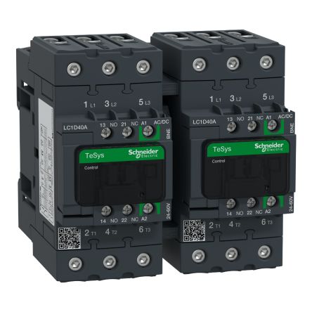 Schneider Electric TeSys D Reversing Contactor, 24V ac/dc Coil, 3-Pole, 40 A, 18.5 kW 60V, 3 NO, 690V ac