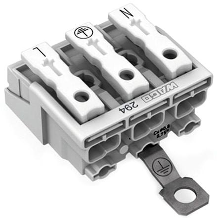 WAGO 294 Series Snap-in Power Supply Connector Female Push-in, 3-Pole, 24A, 3-Way