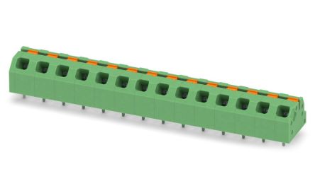Phoenix Contact SPTAF 1/14-5.0-IL Series Angled Wave Soldering Mount PCB Terminal Block, 14 Contact(s), 5 mm Pitch, 1