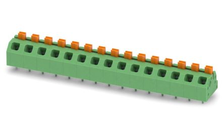Phoenix Contact SPTAF 1/15-5.0-EL Series Angled Wave Soldering Mount PCB Terminal Block, 15 Contact(s), 5 mm Pitch, 1