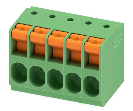 Phoenix Contact TDPT 4/ 5-SP-6.35-ZB Series PCB Terminal Block, 5-Contact, 6.35 mm Pitch, Wave Soldering Mount, 1 Row