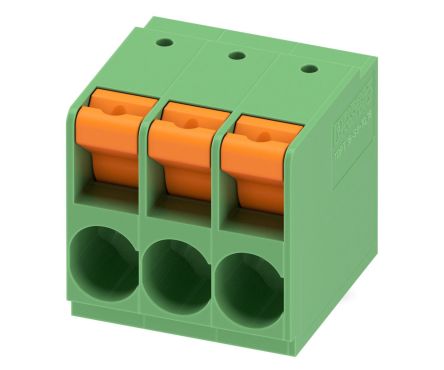 Phoenix Contact TDPT 16/ 3-SP-10.16-ZB Series PCB Terminal Block, 3-Contact, 10.16 mm Pitch, Wave Soldering Mount, 1 Row