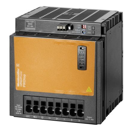 Weidmüller ProTOP Switched Mode DIN Rail Power Supply 340 V dc, 277V ac AC/DC Input 48V dc, 20 A Output DC 960 W