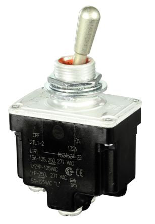 Honeywell Toggle Switch, Bushing Mount, On-Off, DPST, Screw Terminal, 277 V ac
