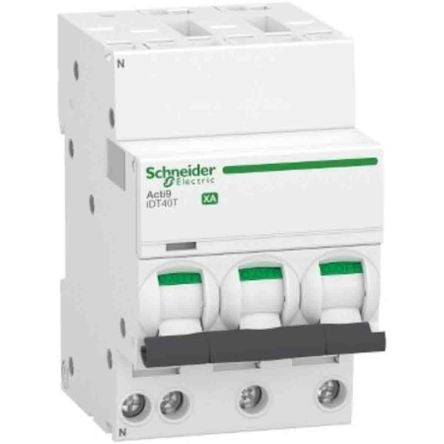 Schneider Electric Acti9 Acti9 iDT40 Miniature Circuit Breaker, 3-Pole, 32A, Type C, 4.5 kA Breaking Capacity
