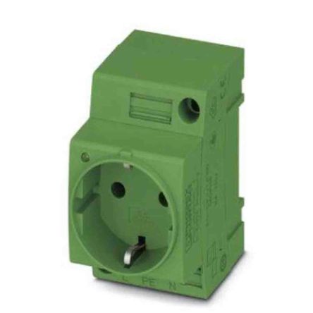 Phoenix Contact Germany Mains Socket Green, 16A, DIN Rail Polyamide, 250V, Screw