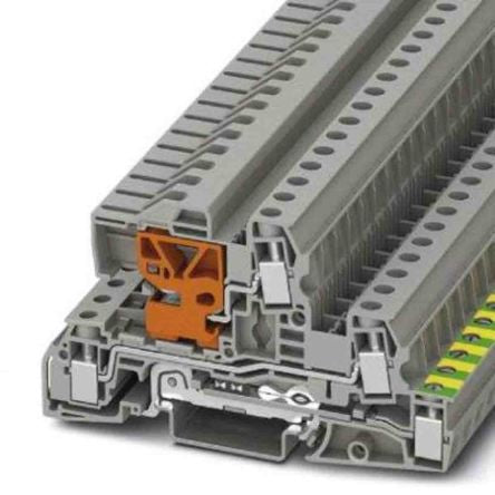 Phoenix Contact 3076043 UTI 6-PE/L/LT Series Earth Terminal Block Grey, 0.2mm², 10 mm², 3-Level, Screw