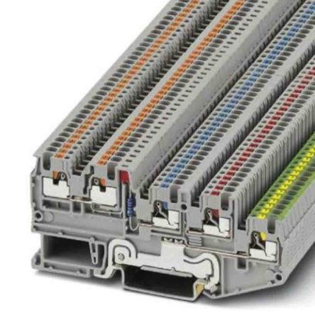 Phoenix Contact 3244467 PTIO Series DIN Rail Terminal Block Grey, 1.5mm², 4-Level, Push-in