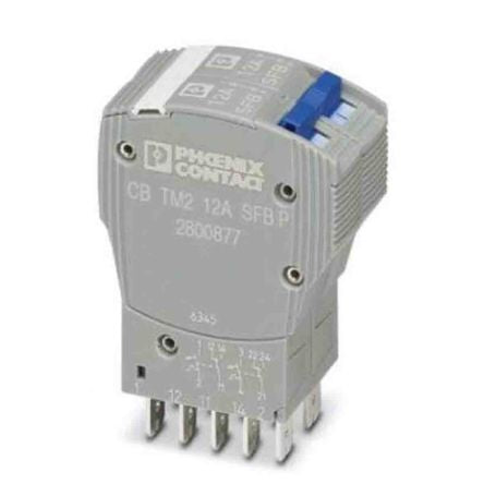 Phoenix Contact TRABTECH CB TM2 Thermal Circuit Breaker - 2-Pole, Snap-On, 12A Current Rating, 1 kA, 277V ac, 80 V dc