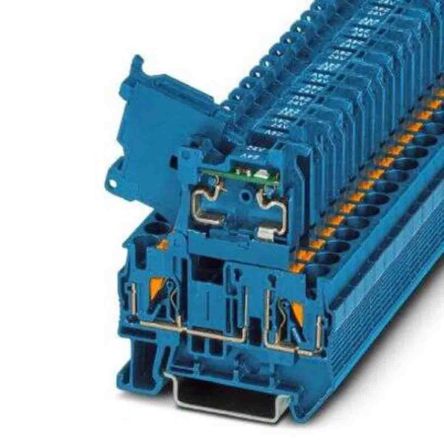 Phoenix Contact 3211905 PT Series Fuse Modular Terminal Block Blue, 0.2mm², 6 mm², 1-Level Fused, Push-in