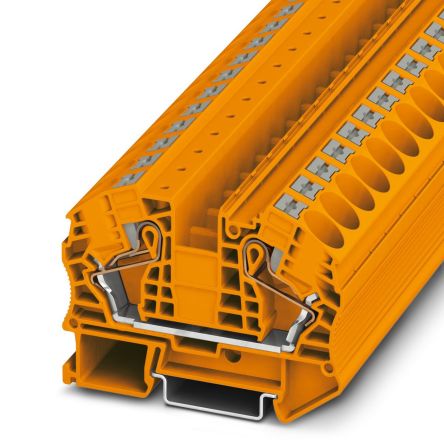 Phoenix Contact 3212144 PT 16 N OG Series Feed Through Terminal Block Orange, 25mm², 1-Level, Push-in, IECEx/ATEX