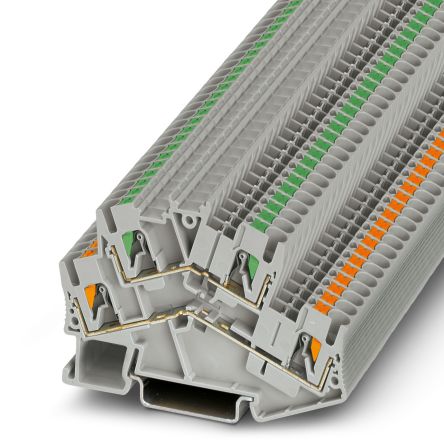 Phoenix Contact 3209609 PTTBS 2.5/U-OG/O-GN Series Double Level Terminal Block Grey, 0.14mm², 4 mm², 2-Level, Push-in,