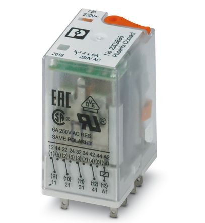 Phoenix Contact PCB Power Relay, 230V ac Coil, 6A Switching Current, 4PDT