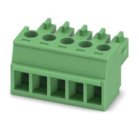 Phoenix Contact 5/5-ST-3, 81, MC 1 Series Pluggable Terminal Block, 5-Contact, 3.81 mm Pitch, 1 Row, 1860883