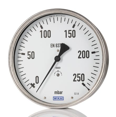 WIKA G 1/2 Threaded Pressure Gauge, 100 mm, 250 mbar