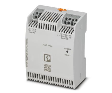 Phoenix Contact STEP POWER Switched Mode DIN Rail Power Supply 250V ac/dc AC/DC Input 24V dc, 3.75 A Output DC