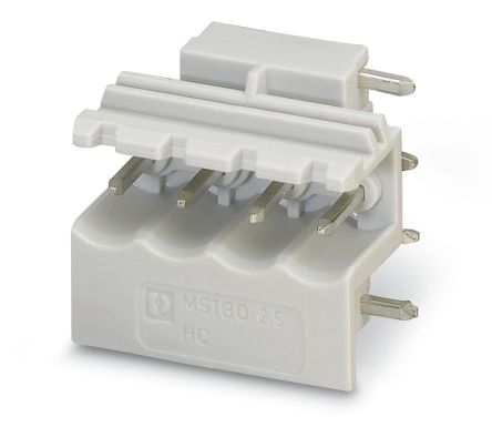 Phoenix Contact 5/4-G1R KMGY, MSTBO 2 Series Right Angle Wave Soldering Mount Pluggable Terminal Block, 4 Contact(s), 5