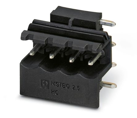 Phoenix Contact 5/4-G1R BK, MSTBO 2 Series Right Angle PCB Pluggable Terminal Block, 16 Contact(s), 5 mm Pitch, 4 Row,
