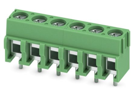 Phoenix Contact PT Series 0° Wave Soldering Mount PCB Terminal Block, 6 Contact(s), 5 mm Pitch, 1 Row