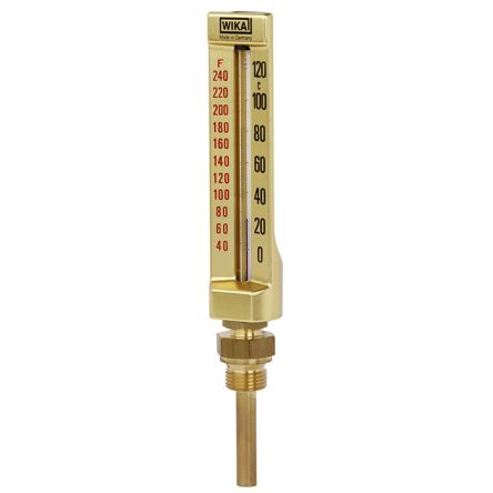 WIKA Panel Mounting Glass Thermometer, 120 °C max