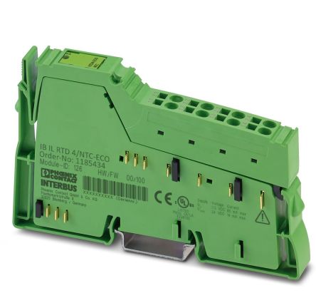 Phoenix Contact 1185434 IB IL RTD 4/NTC-ECO Series DIN Rail Terminal Block Green