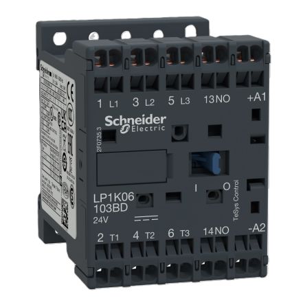 Schneider Electric TeSyS K Contactor, 24V dc Coil, 3-Pole, 6 A, 3 kW 24V dc, 3 NO, 690V ac