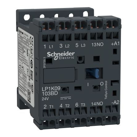Schneider Electric TeSyS K Contactor, 24V dc Coil, 3-Pole, 9 A, 4 kW 24V dc, 3 NO, 690V ac