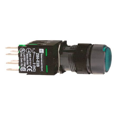 Schneider Electric Harmony Series Illuminated Push Button Switch, Latching, Panel, 16 mm Cutout, SPST, Green LED, IP65