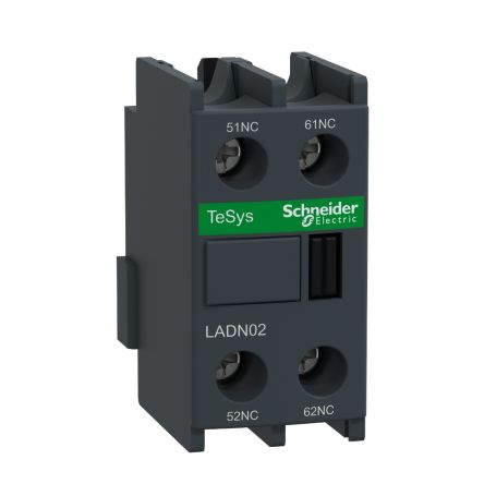 Schneider Electric Auxiliary Contact Block, 2 Contact, 2 NC, TeSyS D, Front, 10 A, 690V, LADN02