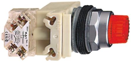 Schneider Electric Harmony 9001K Series Illuminated Push Button Switch, Spring Return, Panel, 30 mm Cutout, SPDT, Red