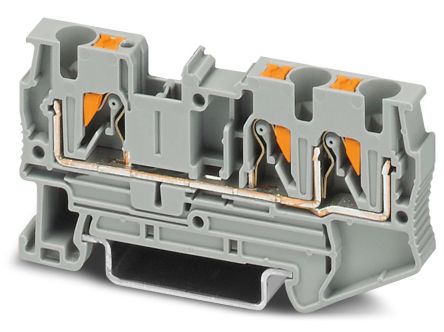 Phoenix Contact 3211771 PT 4-TWIN Series Feed Through Terminal Block Grey, 0.2mm², 6 mm², 1-Level, Push-in, IECEx/ATEX