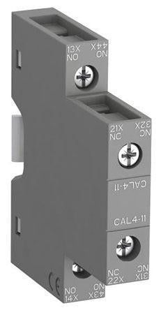ABB Auxiliary Contact, 2 Contact, 1 NO/1 NC, CAL4-11, Side, 6 A, 600 V dc, 690V ac, 1SBN010120R1011 CAL4-11