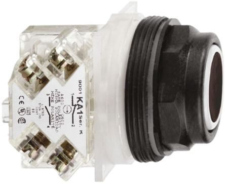 Schneider Electric Harmony 9001SK Series Push Button Switch, Spring Return, Panel, 30 mm Cutout, SPST, Black LED, IP66
