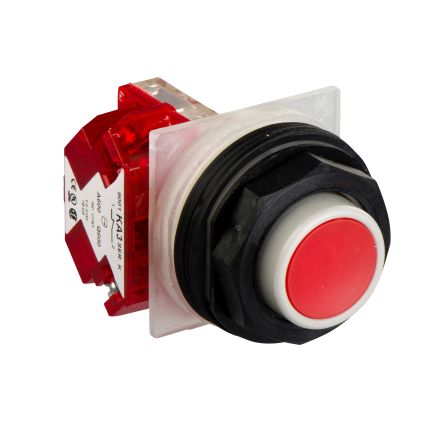 Schneider Electric Harmony Series Illuminated Push Button Switch, Spring Return, Panel, 30 mm Cutout, SPST, Red LED,