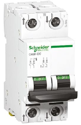 Schneider Electric Acti9 Acti9 PV Miniature Circuit Breaker, 2-Pole, 15A, Type C, 500 V dc DC, 6 kA Breaking Capacity