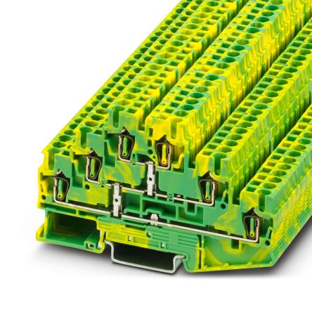 Phoenix Contact 3036071 ST 2.5-3PE Series DIN Rail Terminal Block Green, Yellow, 0.08mm², 4 mm², 3-Level, Spring Cage