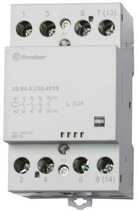 Finder 22 Contactor, 125V ac Coil, 4-Pole, 63 A