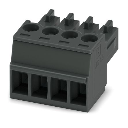 Phoenix Contact MC 1.5/4-ST-3.5 BK Series Pluggable Terminal Block, 4-Contact, 3.5 mm Pitch, 1 Row, 1916410