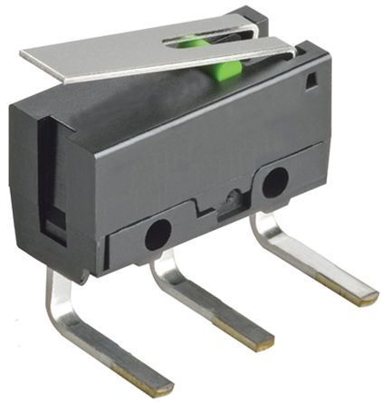 Omron Hinge Lever Micro Switch, Right Angle PCB Terminal Terminal, 100mA, 600 V ac, 6 V dc, SPST, IP40