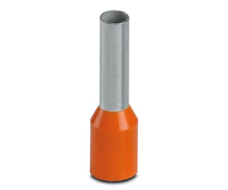 Phoenix Contact, AI4 -10 OG Insulated Crimp Bootlace Ferrule, 10 mm Pin Length, 2.9 mm Pin Diameter, Orange to 12 AWG