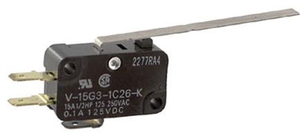 Omron Long Hinge Lever Micro Switch, Quick Connect Terminal, 15 A, 250 V ac, 250 V dc, SPCO, IP40
